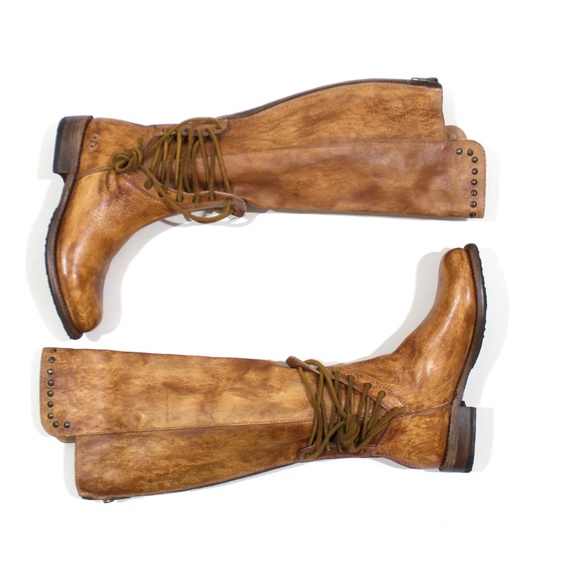 Bed Stu Shoes - Bed Stu Loxley Tan Knee High Leather Boots Lace